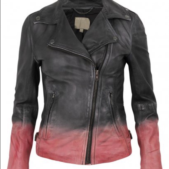 Muubaa Tehmi Dip Dyed Leather Biker Jacket In Black Coral 4
